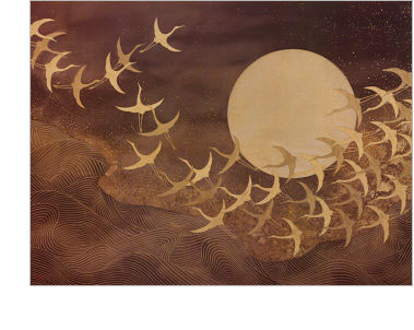 Cranes Over Moon