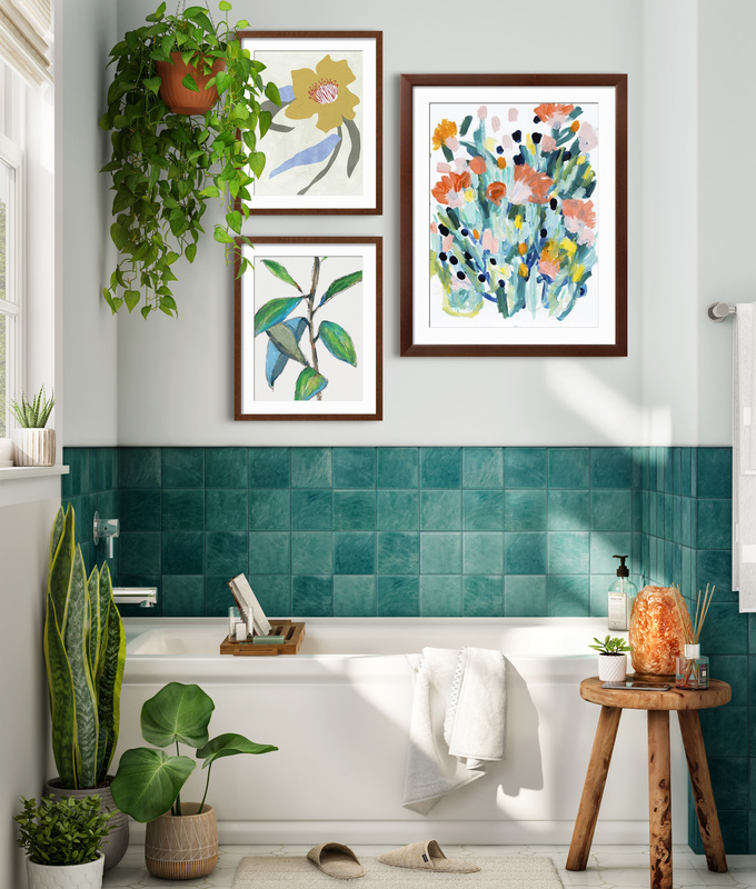 The Plant-Powered Gallery - Plant-powered art boosts a sense of wellbeing! Bring this botanical gallery into your bathroom (or any room) to create a spa-like vibe.,Medium Gallery Wall (48" X 60" Finished Size)