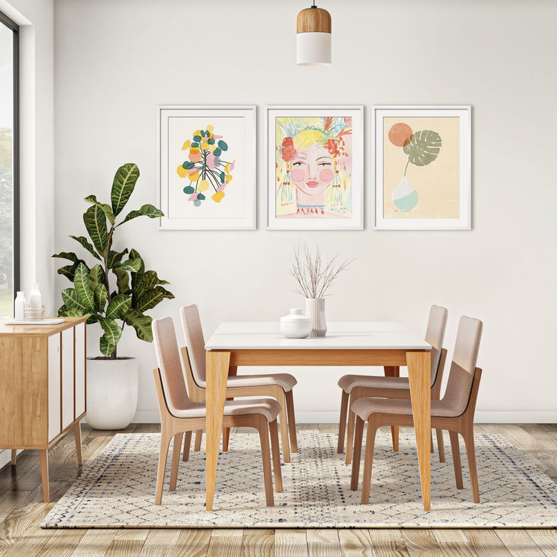 The Millennial Boho Gallery - Fresh meets boho in this collection that brings together an eclectic mix of nature, hand-drawn lines, and splashes of color for a spirited vibe.,Small Gallery Wall (69" X 29" Finished Size)