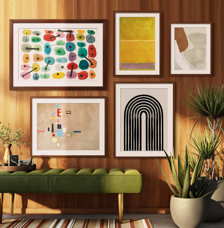 The Mod Collector Gallery - Organic forms and graphic patterns are hallmarks of mid-century modern art. Create a retro splash in any room with this stunning array!,Large Gallery Wall (76" X 52" Finished Size)