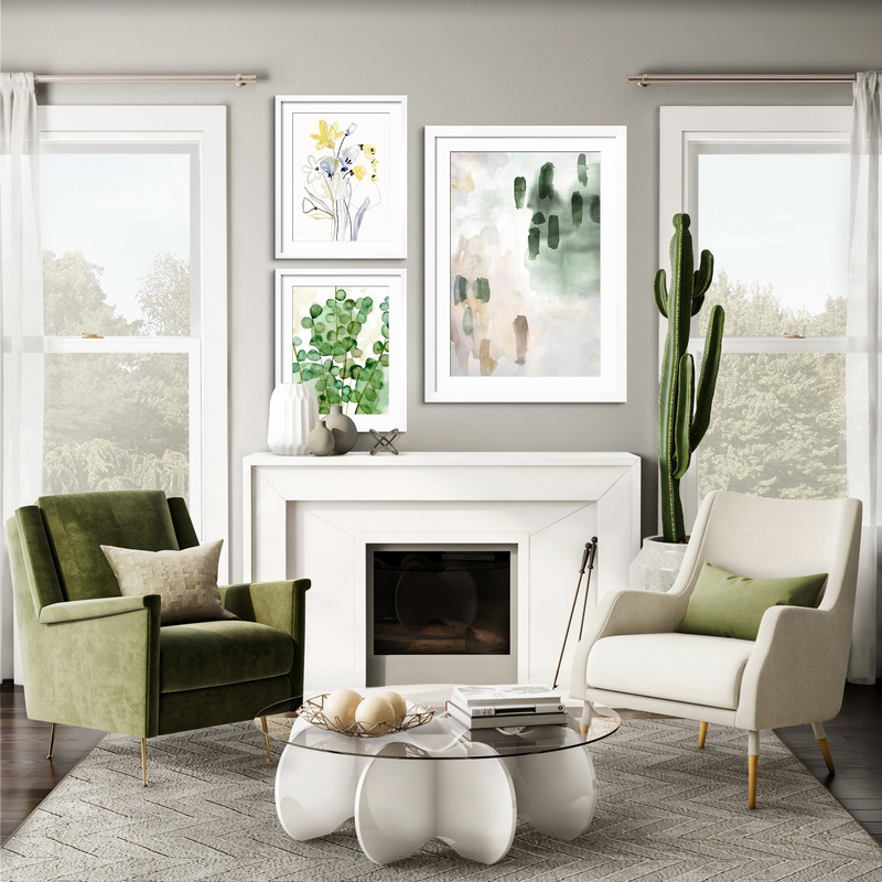 The Serene Garden Gallery - Go green! This array of abstract botanicals in cool shades inspires a sense of natural serenity. Hang these pieces in your favorite chill zone.,Medium Gallery Wall (48" X 64" Finished Size)