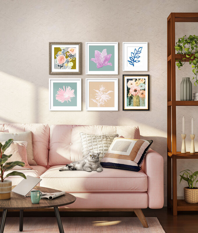 The Pop of Pastels Gallery - Add a pop of pastels to your walls with this gallery. The intimate scale makes this collection perfect for bedrooms, hallyways, and reading nooks!,Small Gallery Wall (54" X 43" Finished Size)