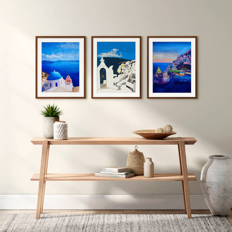 The European Vista Gallery - If Greek and Italian coasts are on your travel bucket list, this gallery wall of breath-taking views will make your heart soar.,Small Gallery Wall (69" X 29" Finished Size)