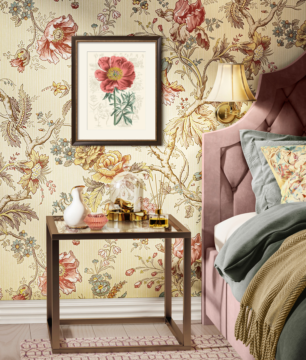 Image of a bedroom with grandmillennial design