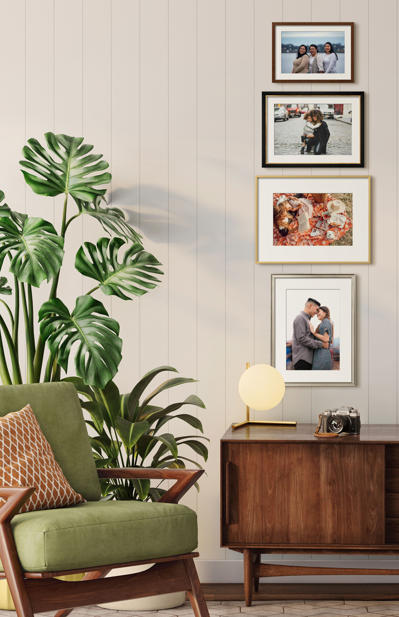 reading nook design with a family photo wall